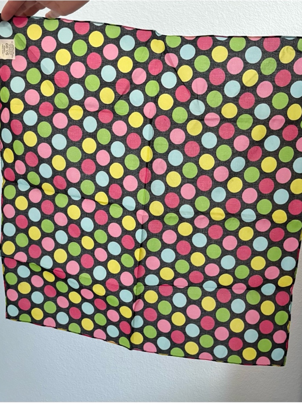 Colorful Polka Dot Scarf - Black Base with Pink, Yellow, Green, Blue Dots